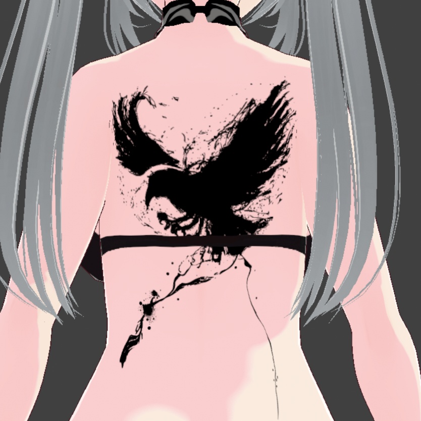 Yatanoctis 八咫烏の墨絵タトゥーデカール (背中) - vroidテクスチャ