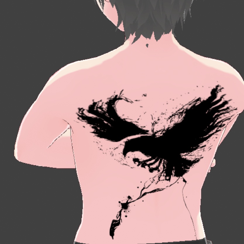 Yatanoctis 八咫烏の墨絵タトゥーデカール (背中) - vroidテクスチャ