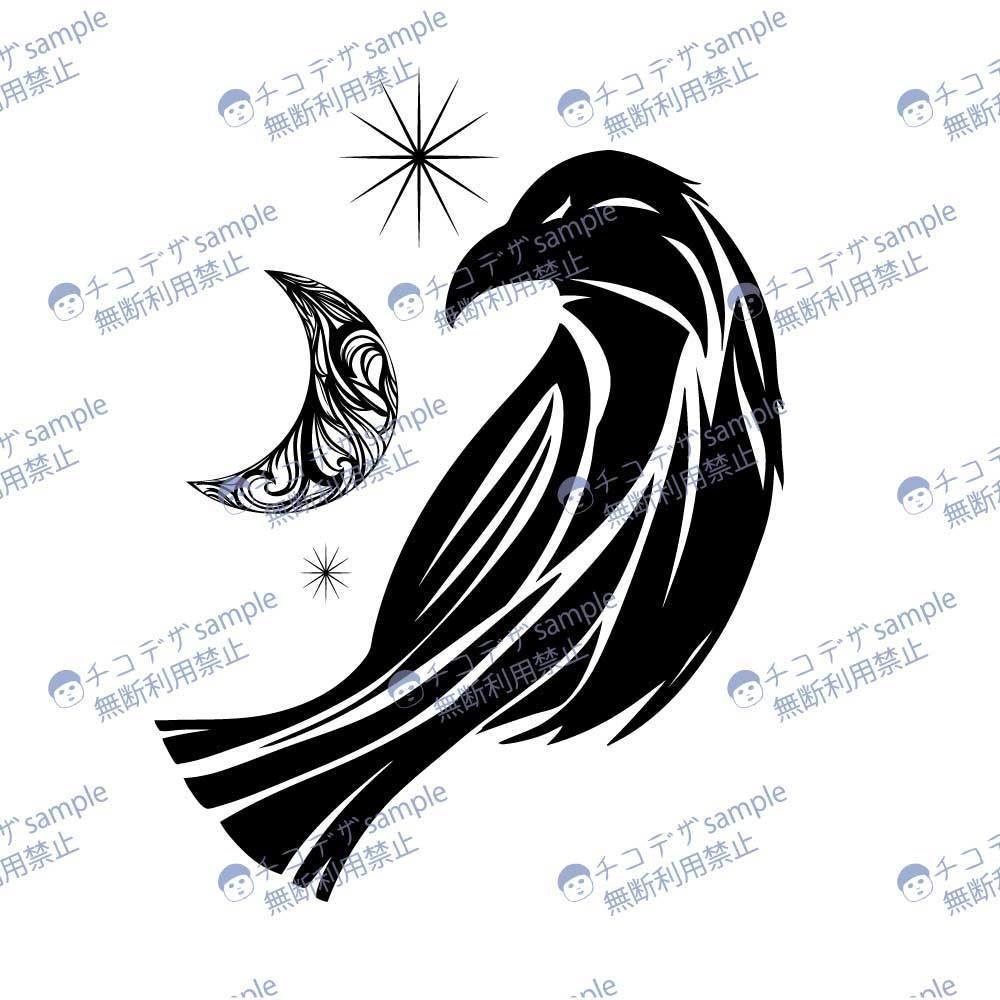 月鴉 - ダークなカラスのトライバルタトゥー - 高解像度png or ai(ベクター)