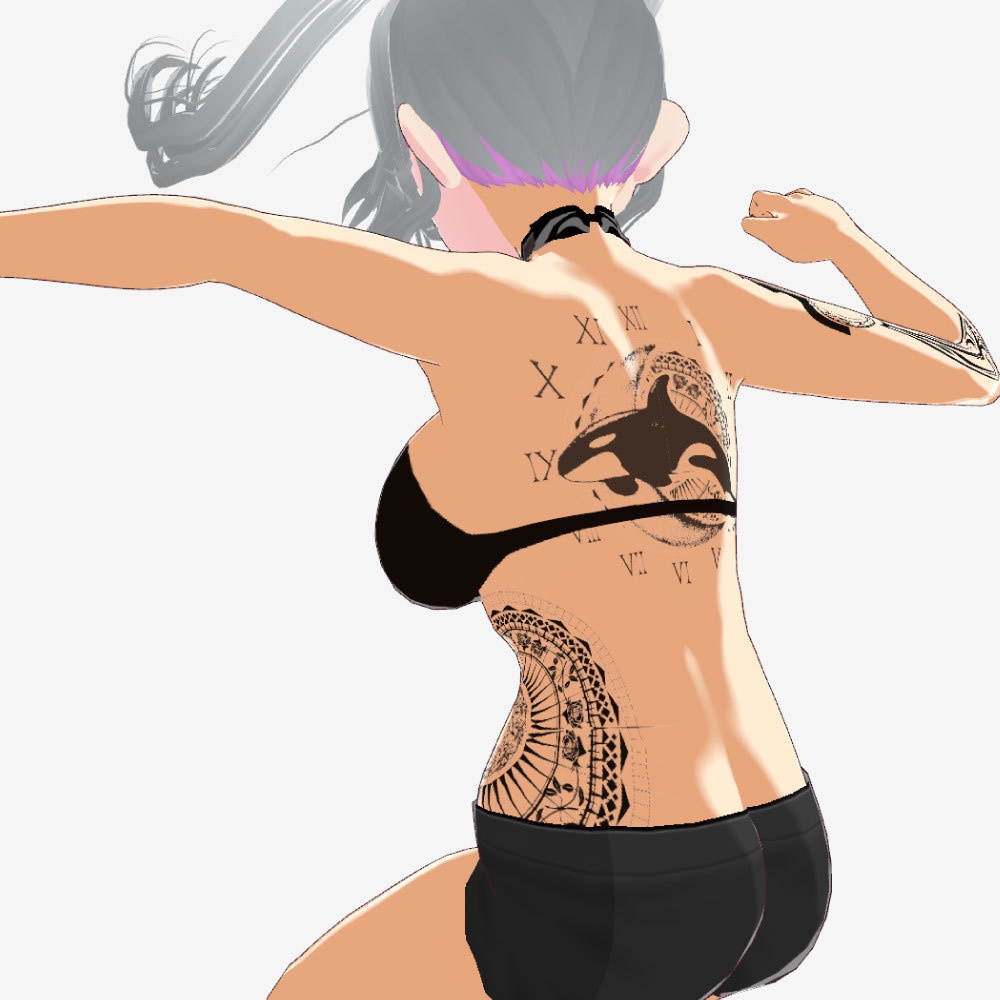 Dark Sings - Orcaluna(オルカルナ)月とシャチと時の背中タトゥーデカール - vroidテクスチャ