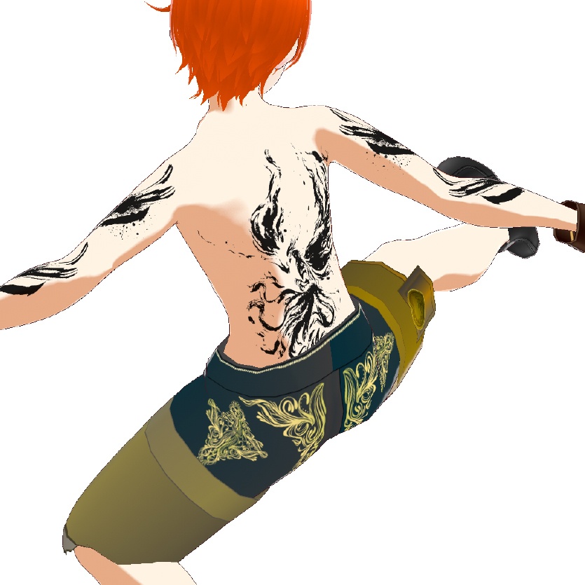 Yatanoctis 鳳凰の墨絵タトゥーデカール (背中) - vroidテクスチャ