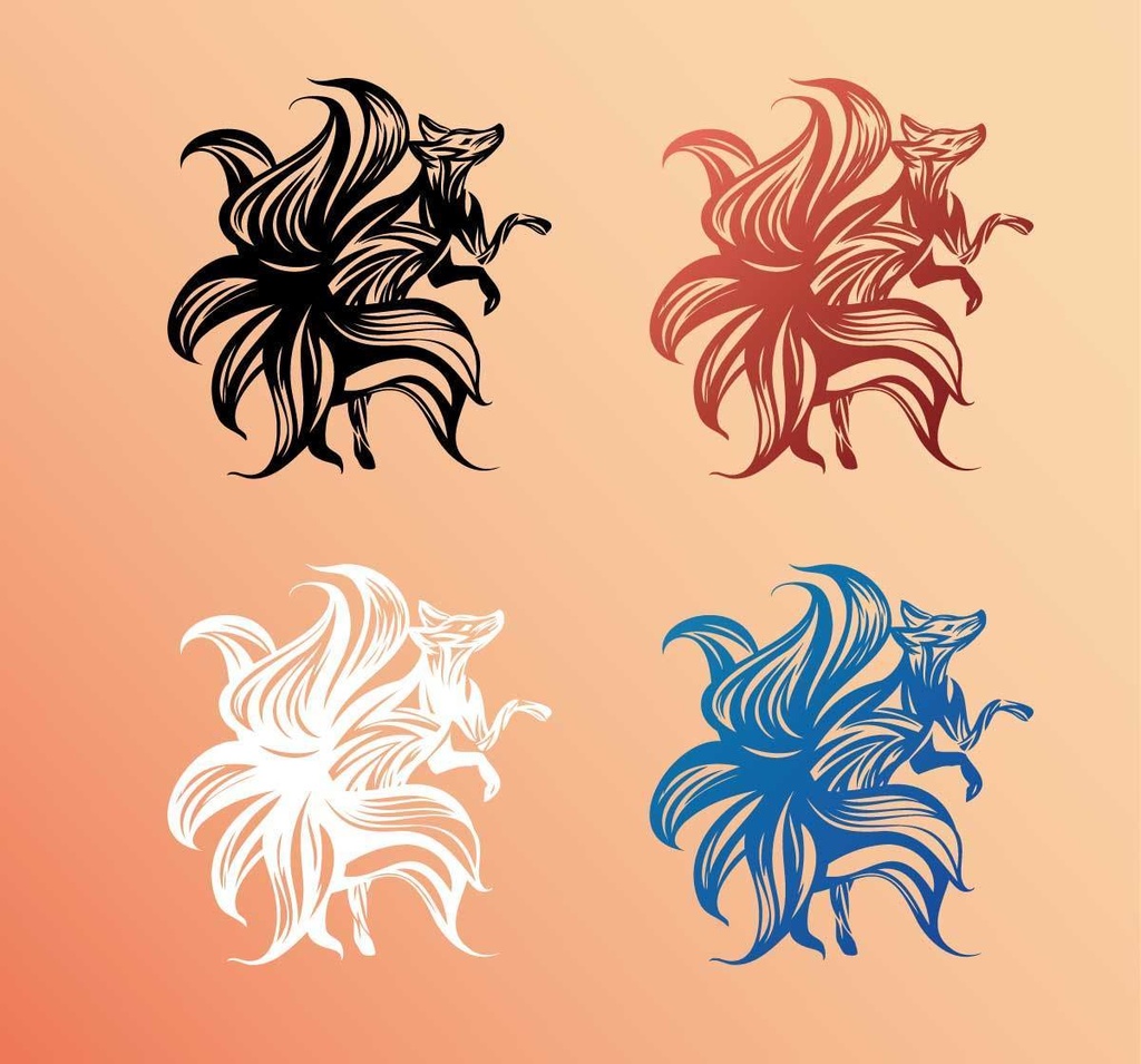 九尾の狐のトライバルタトゥー3・デカール - 高解像度png or ai(ベクター)