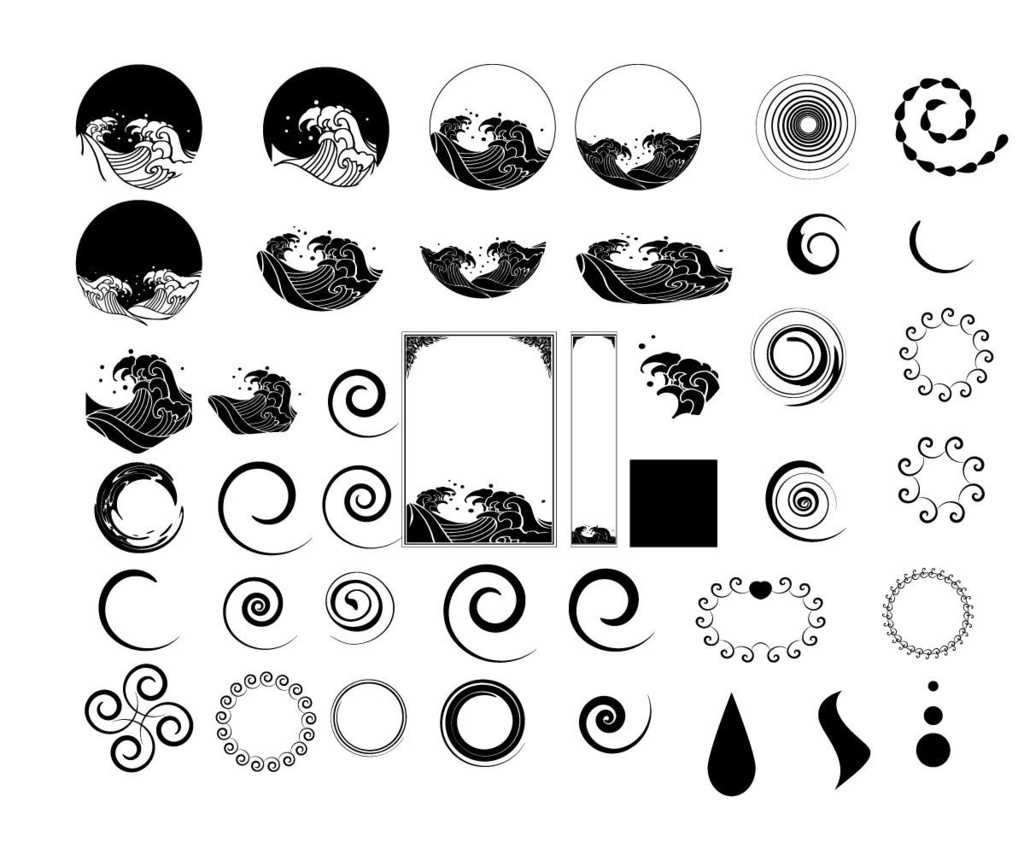 波の円・四角フレームと渦の82種イラスト素材セット