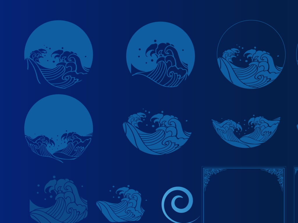 波の円・四角フレームと渦の82種イラスト素材セット