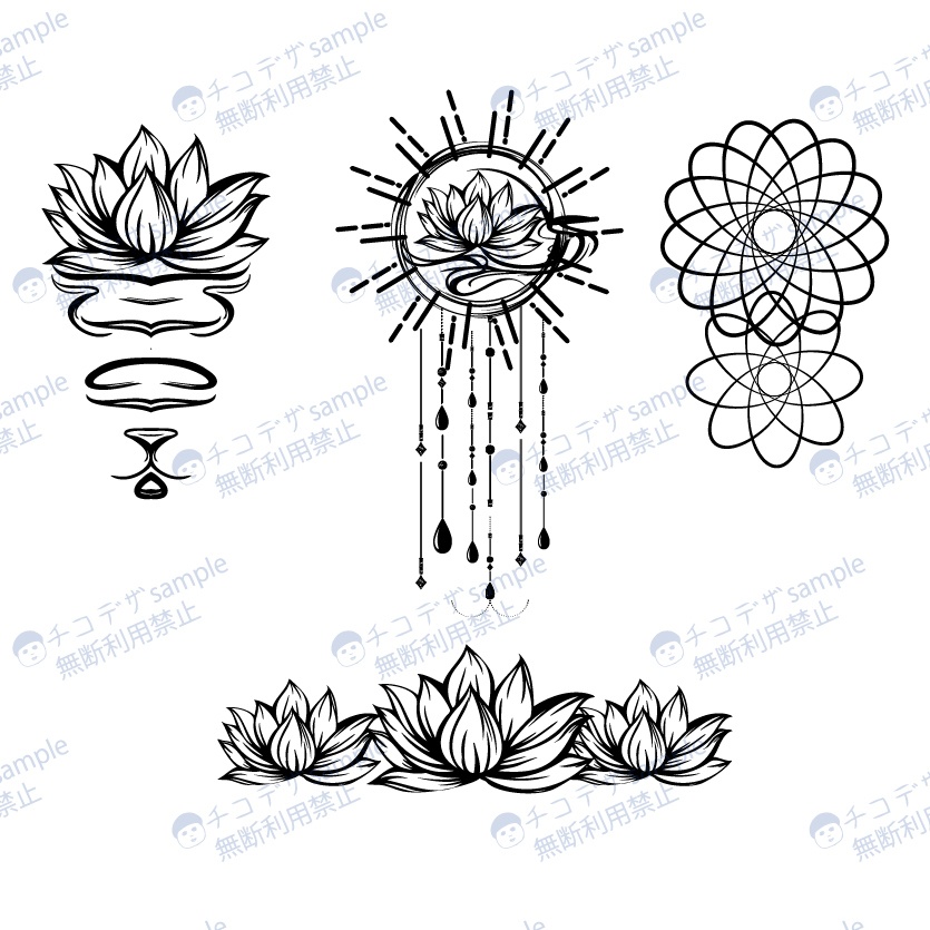 Heavenly Lotus(ヘヴンリー・ロータス)蓮の花のタトゥーデカールセット - Dark Sings