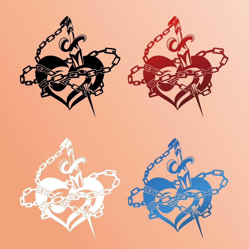 ハートと鎖のナイフのトライバル風タトゥー - カラー4種セット 高解像度png or ai(ベクター)