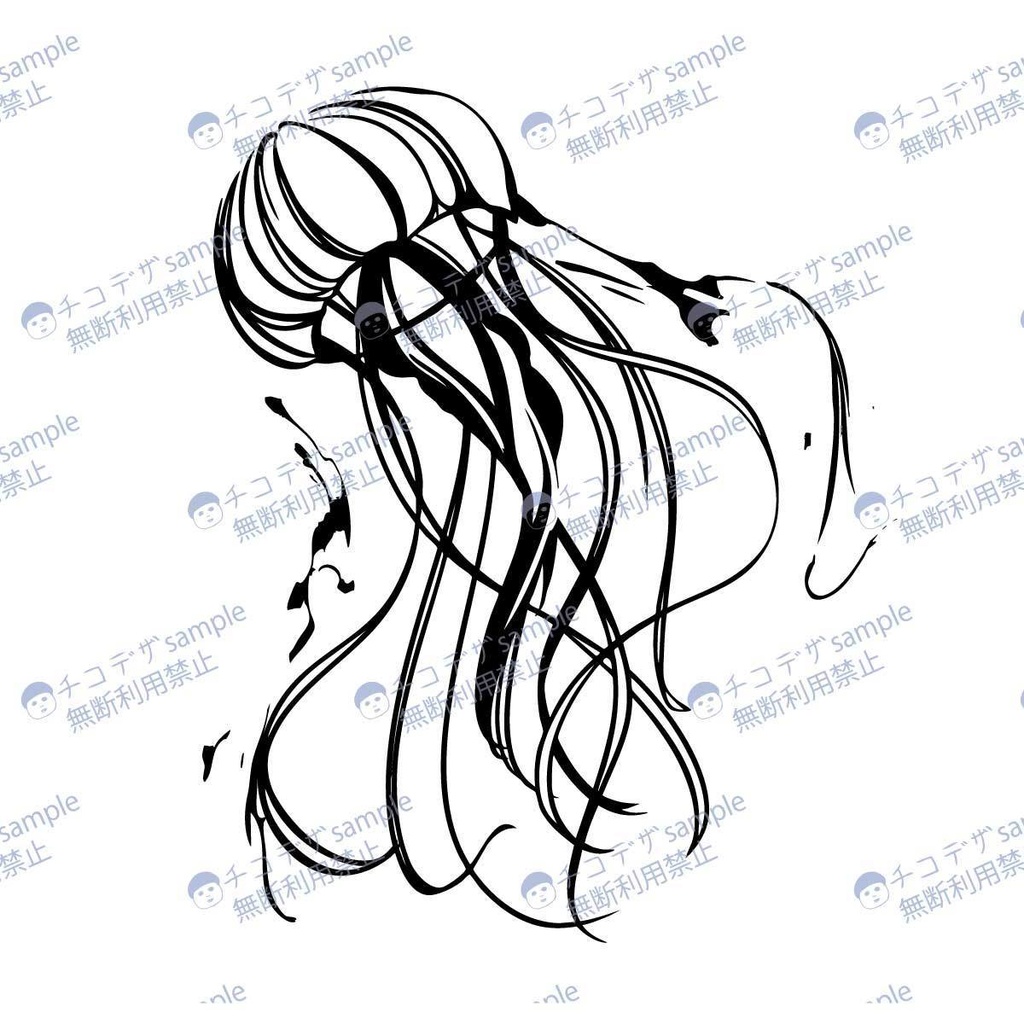 朧なクラゲのタトゥー - カラー4種セット 高解像度png or ai(ベクター)