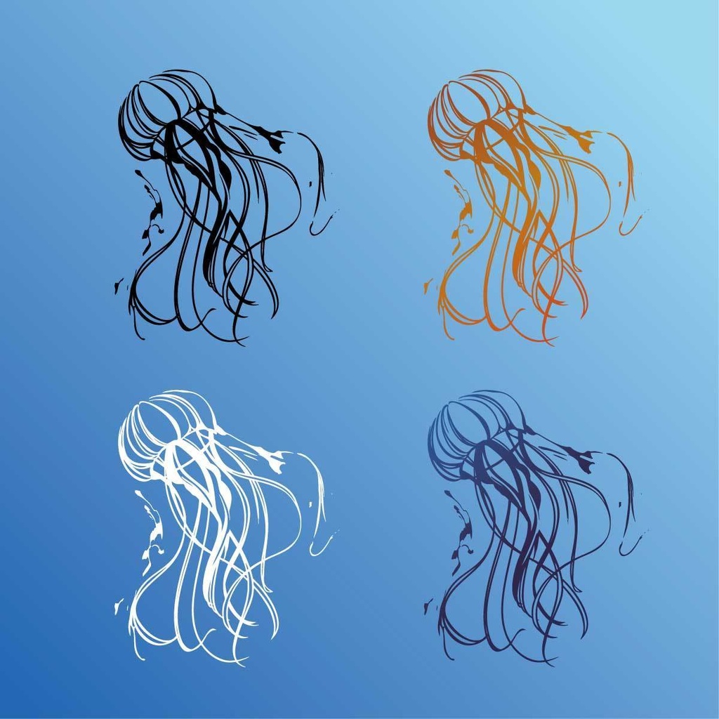 朧なクラゲのタトゥー - カラー4種セット 高解像度png or ai(ベクター)