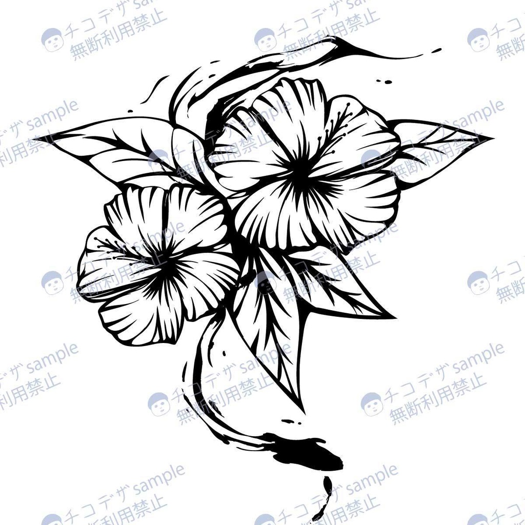 ハイビスカスのタトゥー - カラー4種セット 高解像度png or ai(ベクター)