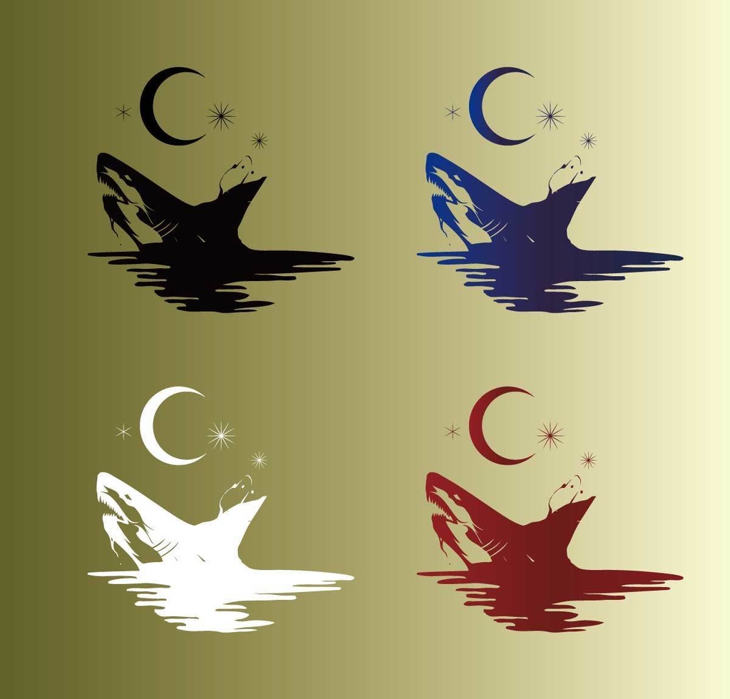 ムーンシャークのタトゥー - 4色 高解像度png or ai(ベクター)