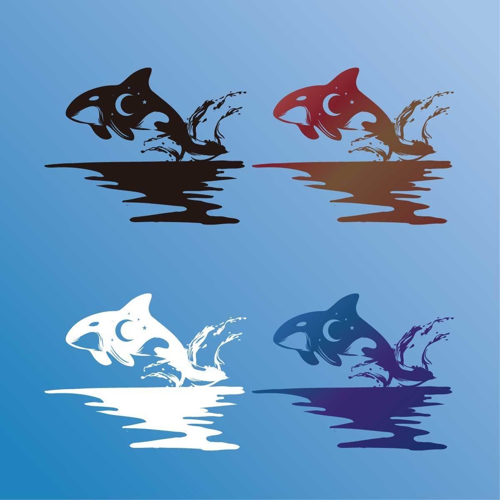 シャチと月の夜 - シルエットタトゥーデカール - 高解像度png or ai(ベクター)