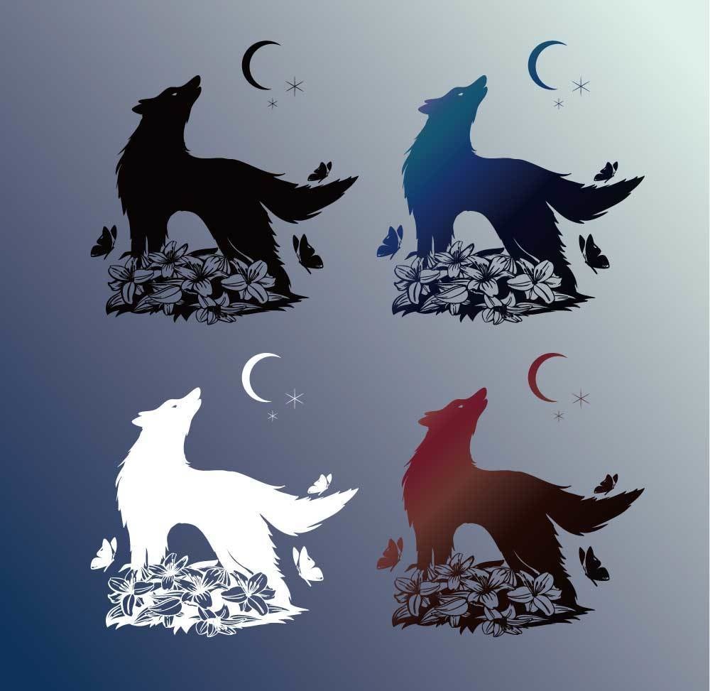 狼花月蝶 - 不思議な遠吠えする狼のタトゥー - 高解像度png or ai(ベクター)