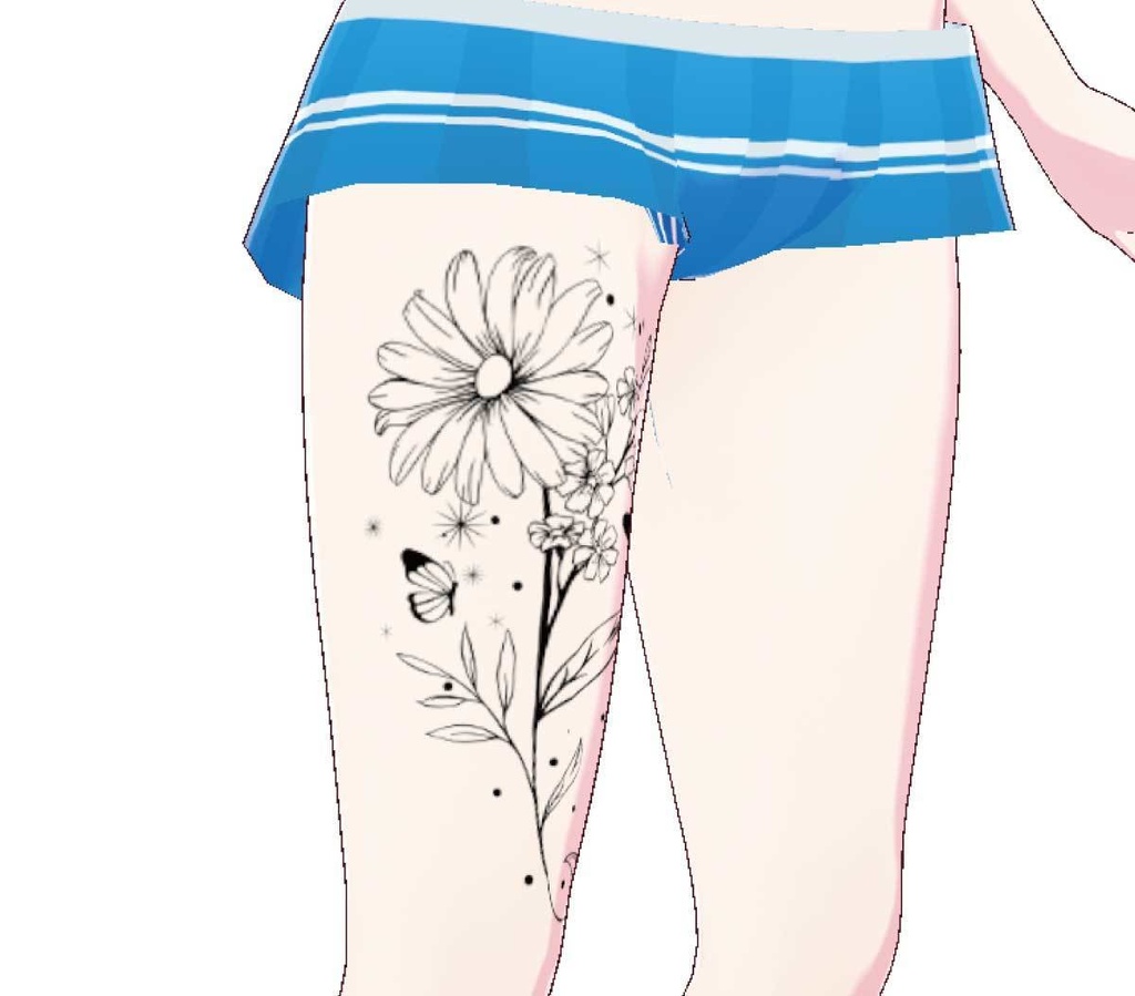 花と蝶々の可愛い線画タトゥーマーク - 高解像度png or ベクター(cs2)