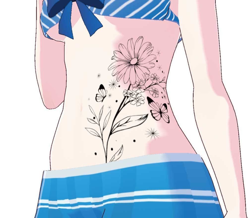 花と蝶々の可愛い線画タトゥーマーク - 高解像度png or ベクター(cs2)