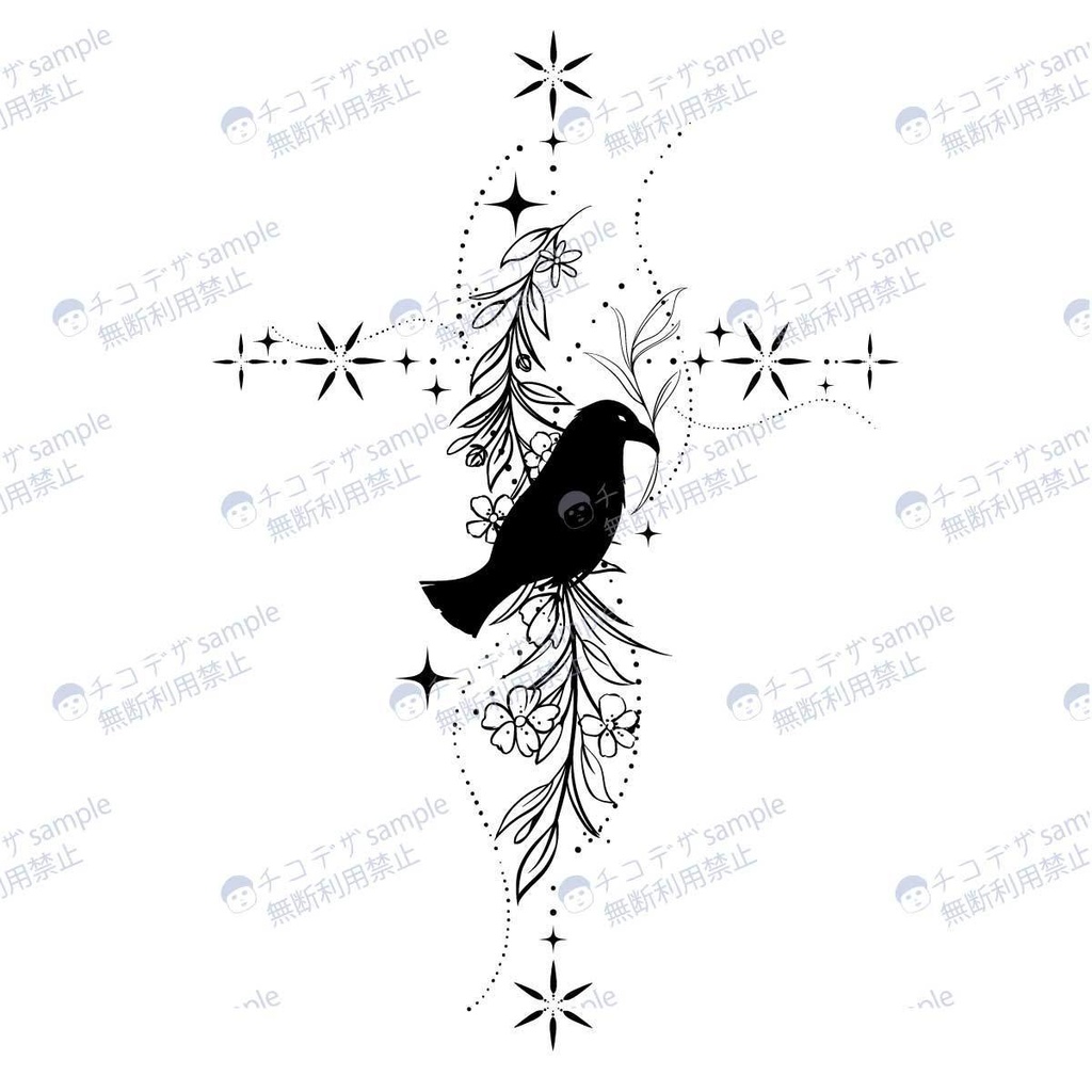 Raven’s Rosary（カラスのロザリオ）美い線画マーク・タトゥー - 高解像度png or ai(ベクター)＋vroidテクスチャ