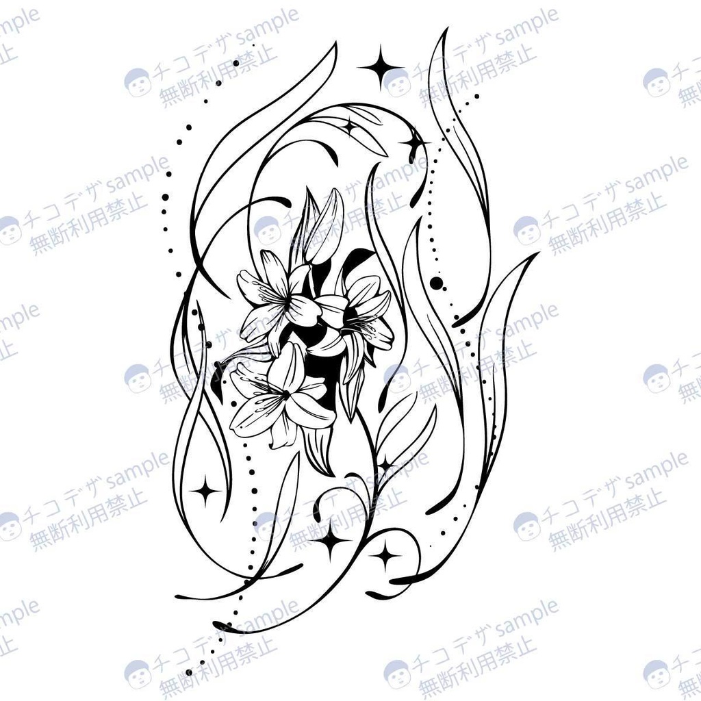 おしゃれな百合の花の線画マーク - ai(ベクター) or png ＋vroidテクスチャ