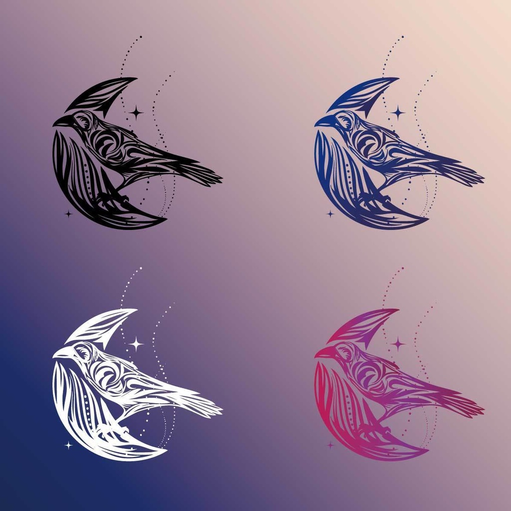 月カラスのトライバル風タトゥー - 高解像度png or ai(ベクター)
