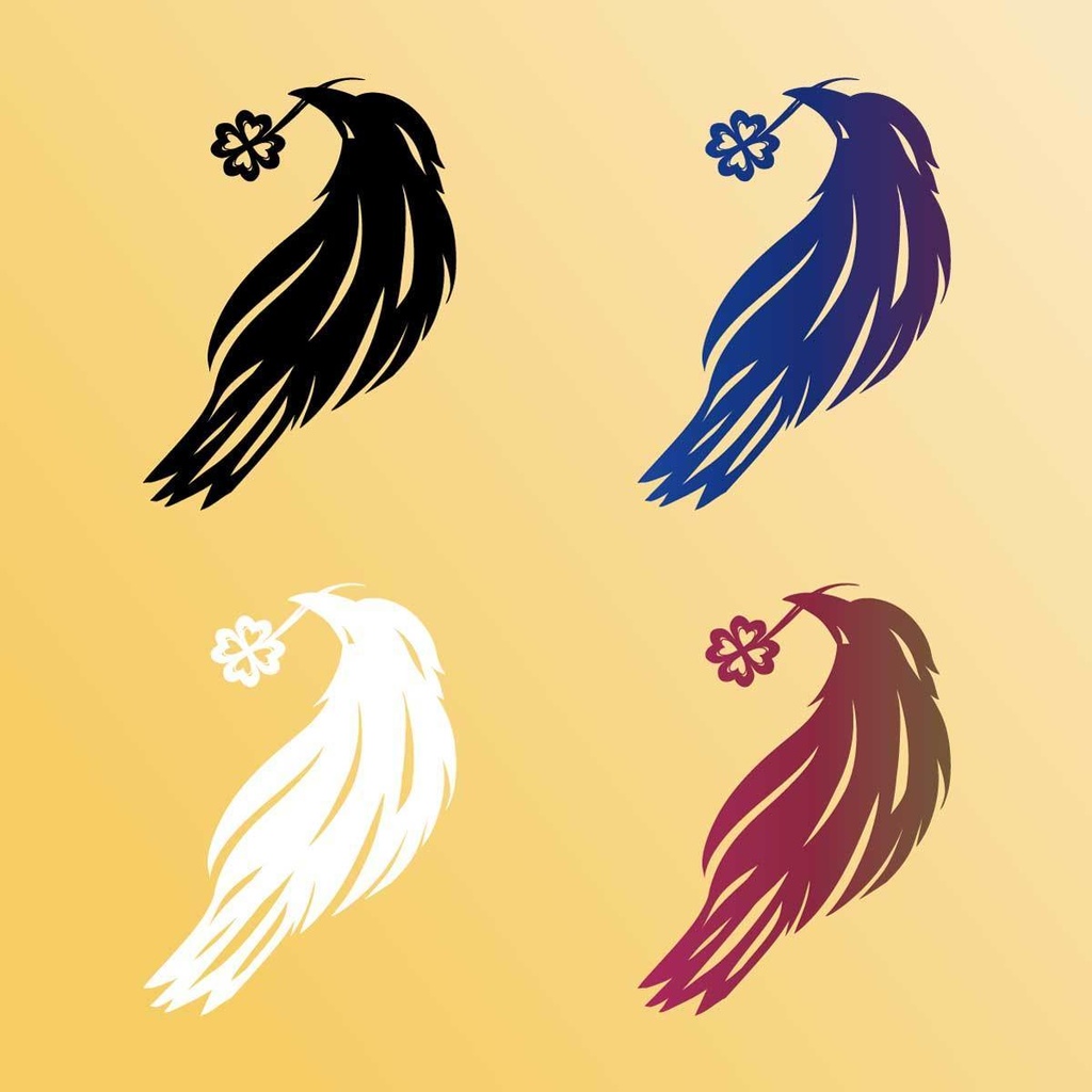 四葉のクローバーとカラスのマーク - シンプルなトライバル風タトゥー素材