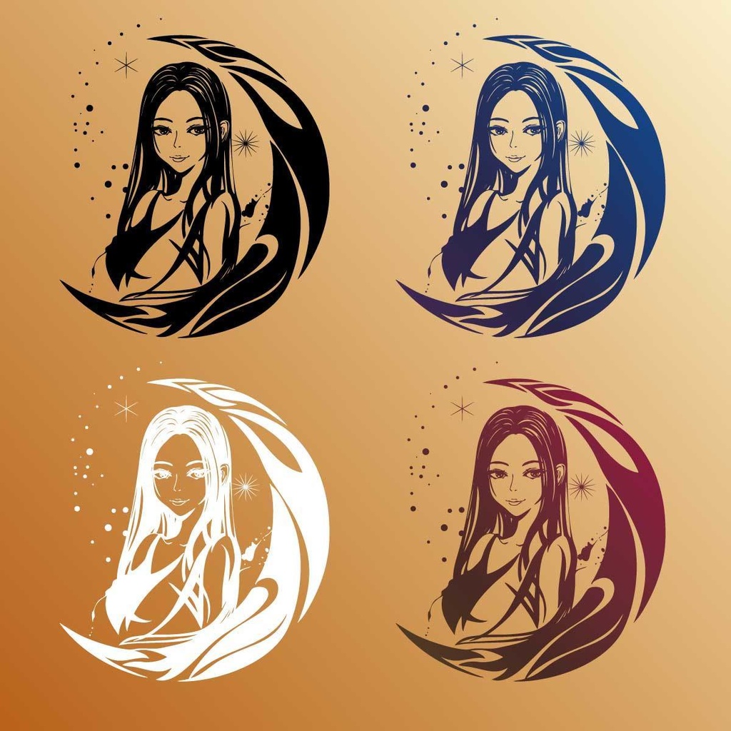 ムーンガール - 月と女の子のトライバルマーク - 高解像度png or ai(ベクター)