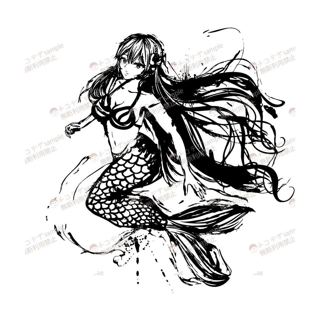 マーメイドの墨絵マーク - 高解像度png or ai(ベクター)-vroidテクスチャ