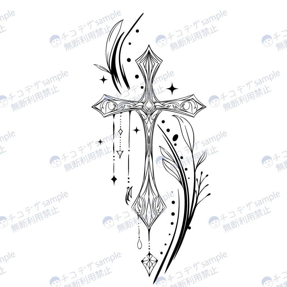 Silent Leaf Rosary - ロザリオのおしゃれな線画マークタトゥー - vroidテクスチャ・png