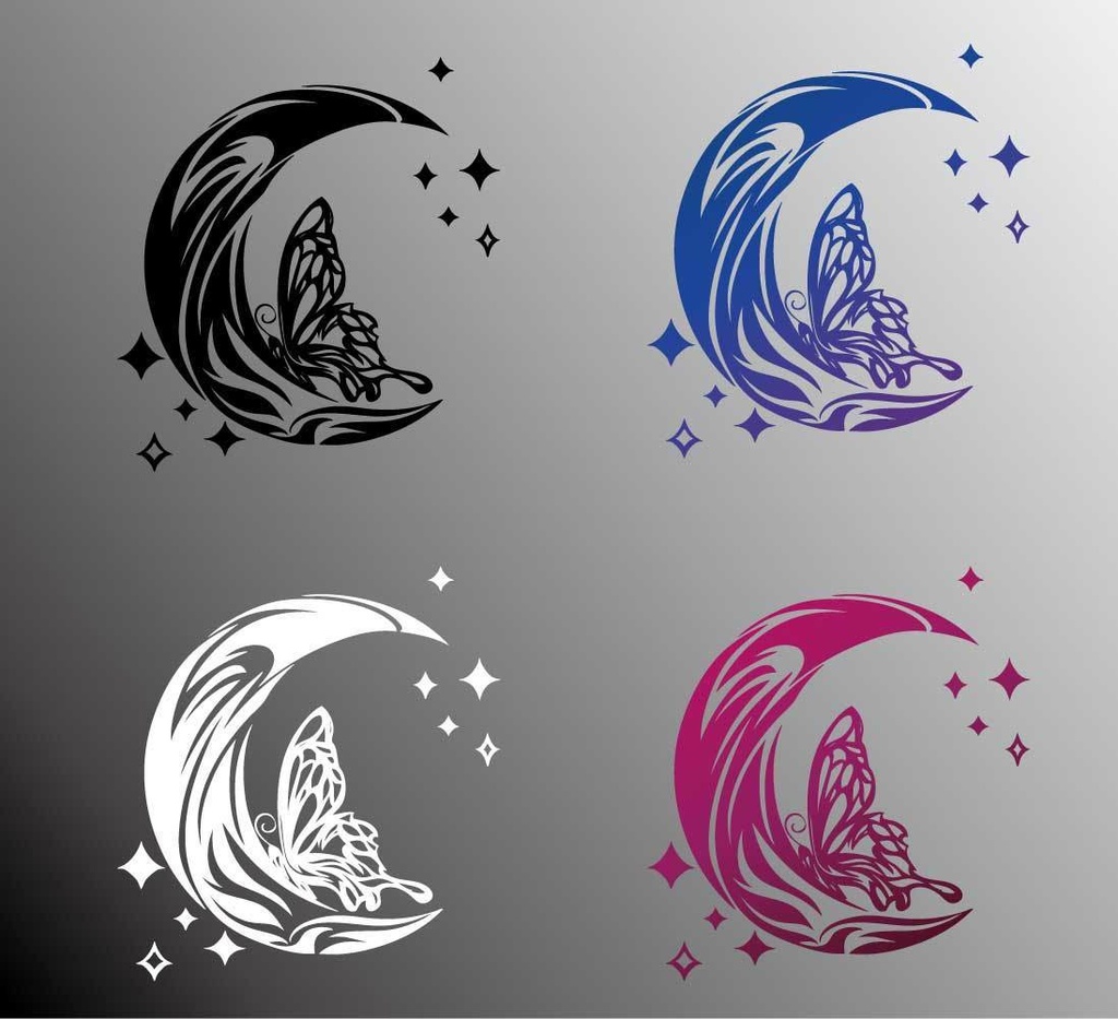 月と輝蝶々のトライバル風タトゥー - 高解像度png or ai(ベクター)