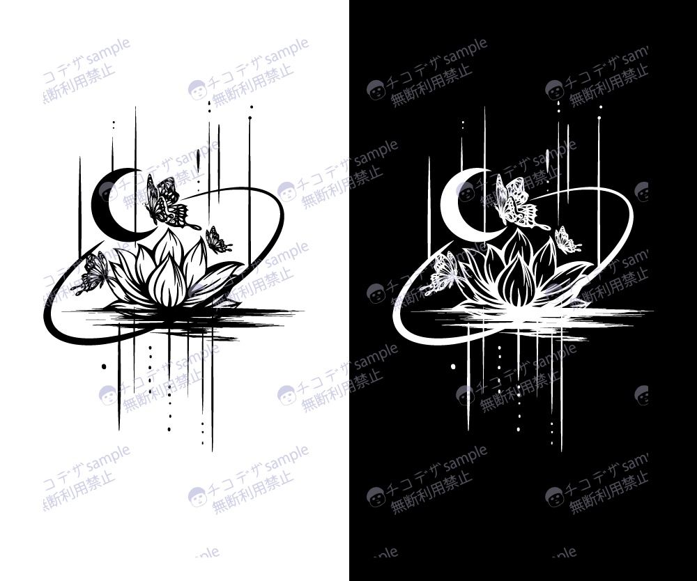 ハスの花と月とチョウチョのトライバルタトゥー - vroidテクスチャ 高解像度pngも