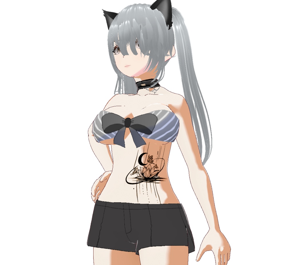 ハスの花と月とチョウチョのトライバルタトゥー - vroidテクスチャ 高解像度pngも