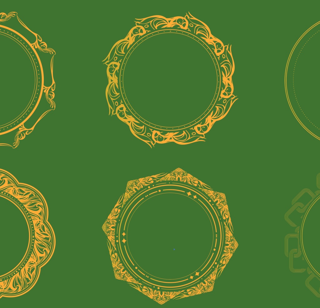 金のアンティーク円フレーム集 - 背景透過PNG/高解像度 or ai(ベクター)