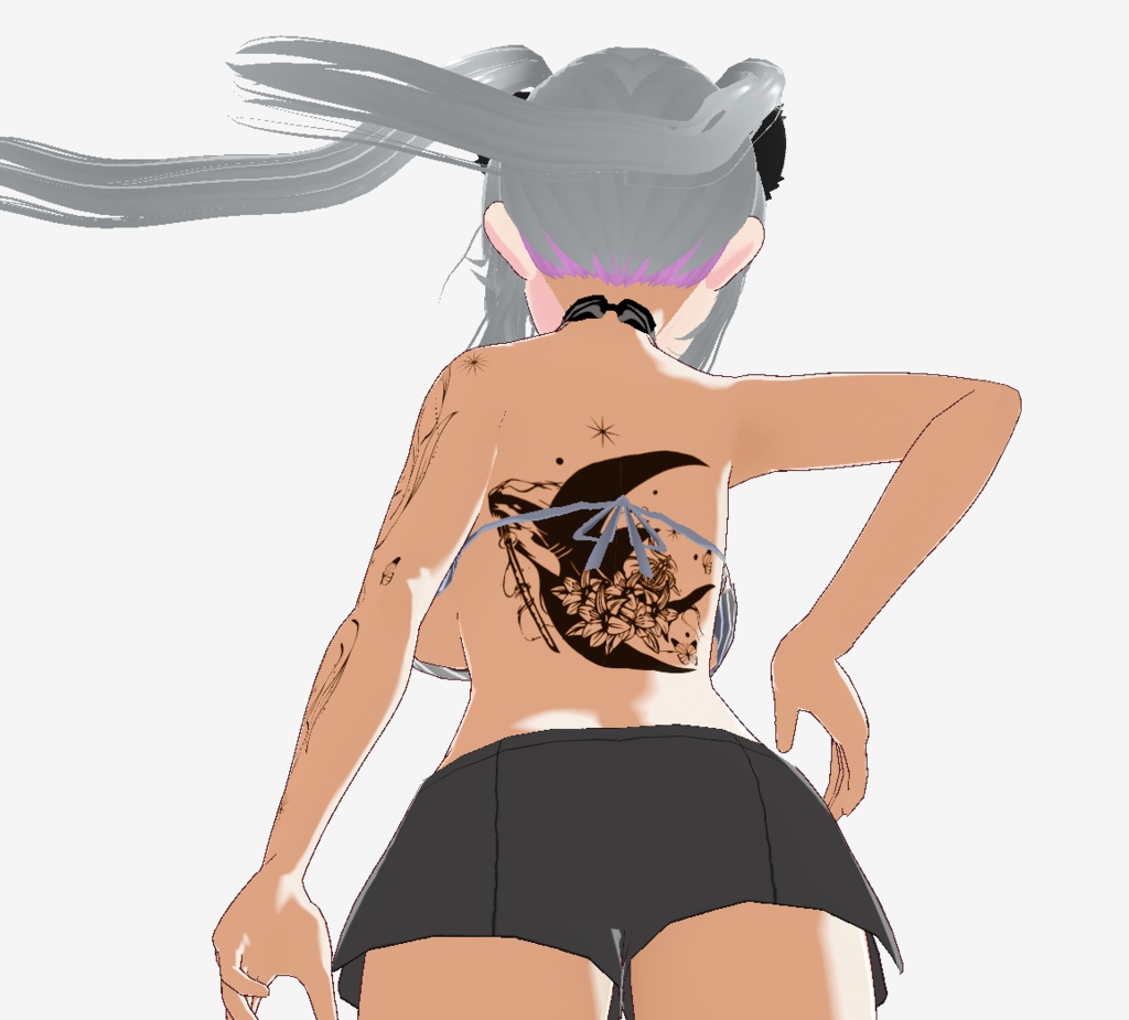 ダークシャークと月夜の花タトゥー - 不思議な海と鮫のマーク vroid/vrchatテクスチャ-背景透過png