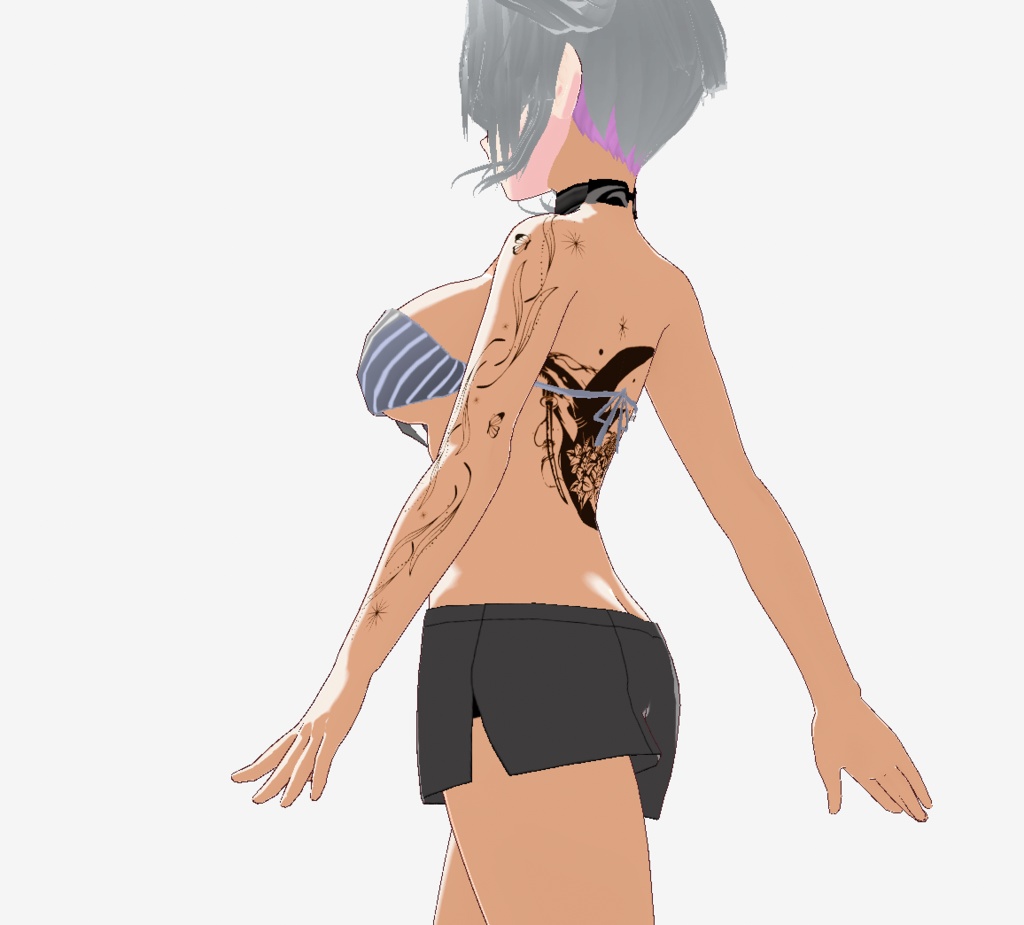 ダークシャークと月夜の花タトゥー - 不思議な海と鮫のマーク vroid/vrchatテクスチャ-背景透過png