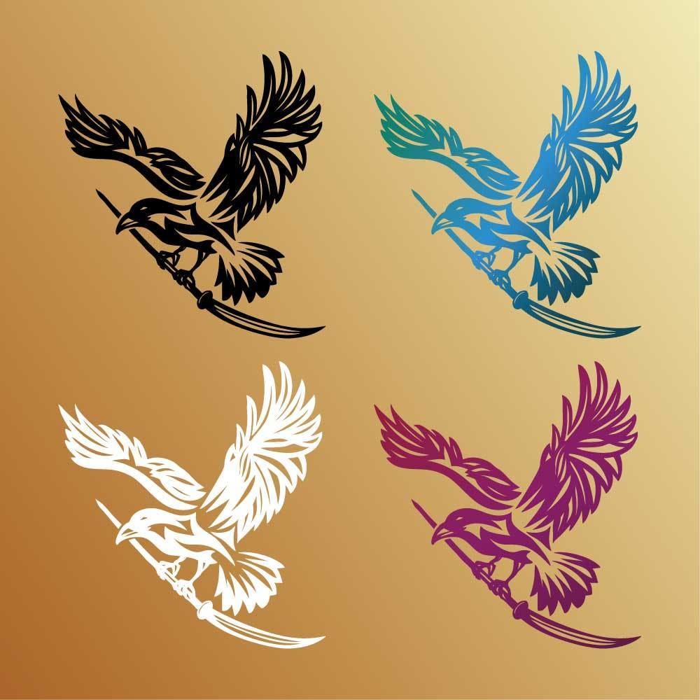 トライバルカラス - 薙刀を持ったカラスのタトゥー - 高解像度png or ai(ベクター)