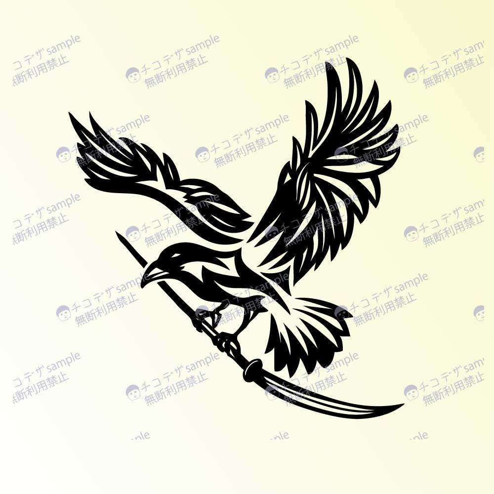 トライバルカラス - 薙刀を持ったカラスのタトゥー - 高解像度png or ai(ベクター)