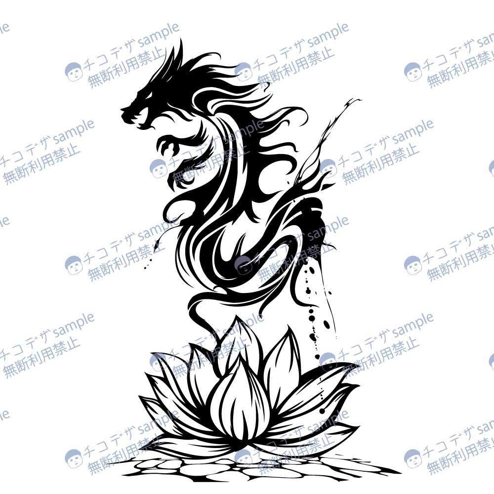 ハスの花のドラゴン - vroidテクスチャ-トライバル風タトゥー - 高解像度png or ai(ベクター)-Yatanoctis