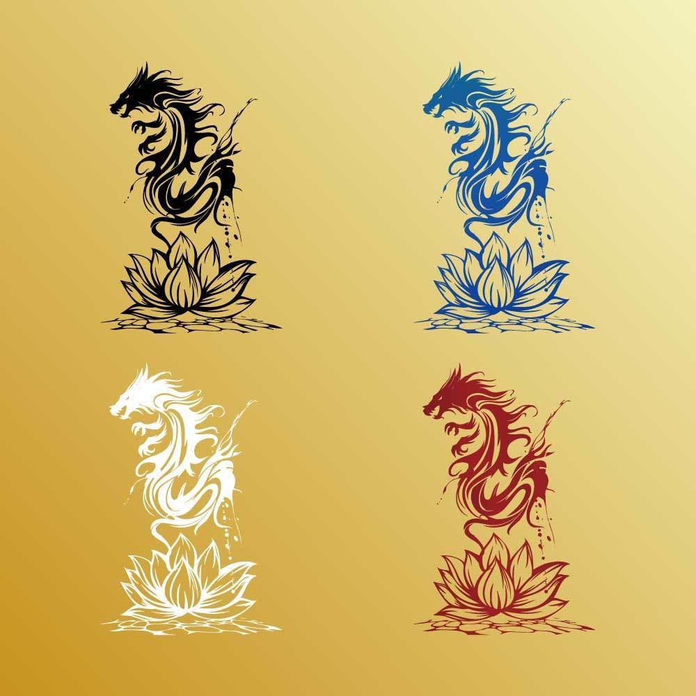 ハスの花のドラゴン - vroidテクスチャ-トライバル風タトゥー - 高解像度png or ai(ベクター)-Yatanoctis