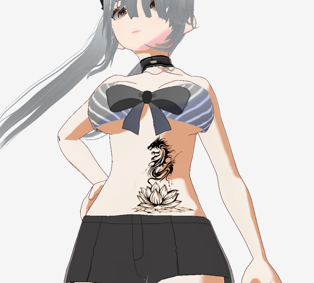 ハスの花のドラゴン - vroidテクスチャ-トライバル風タトゥー - 高解像度png or ai(ベクター)-Yatanoctis