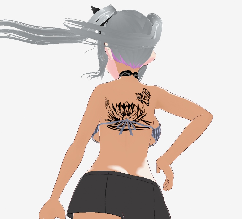 Soul Flutter - ハスの花と蝶々のトライバルタトゥー - vroidテクスチャ - 高解像度png or ai(ベクター)