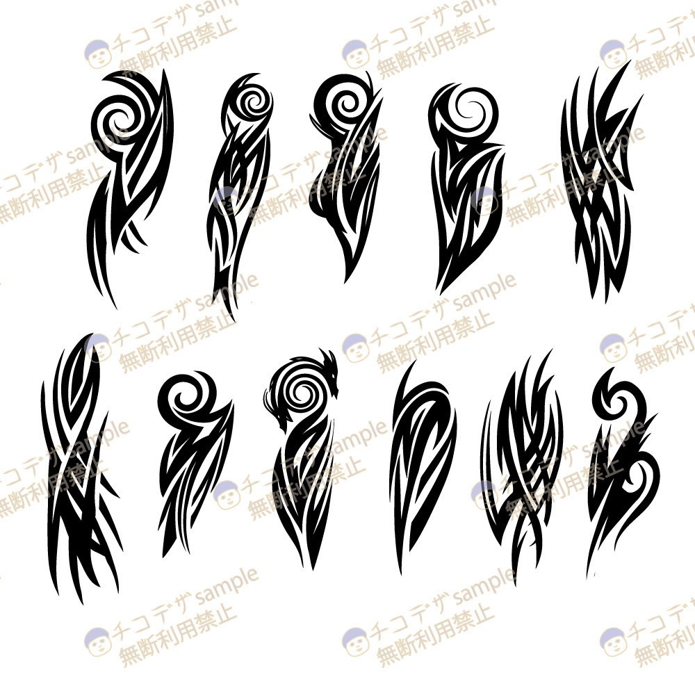 クールなトライバルタトゥー - 11種とvroidテクスチャ - 高解像度png or ai(ベクター)