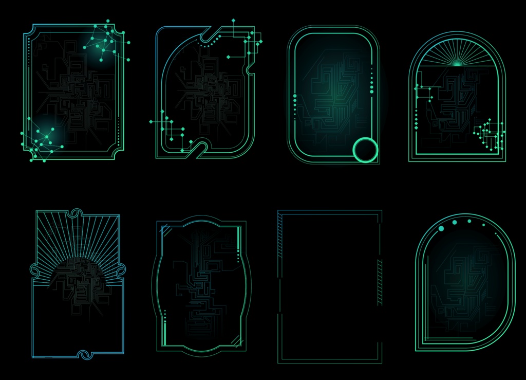 サイバーパンク・太陽と星のフレームデザイン素材29種類セット - ココフォリア装飾イメージに