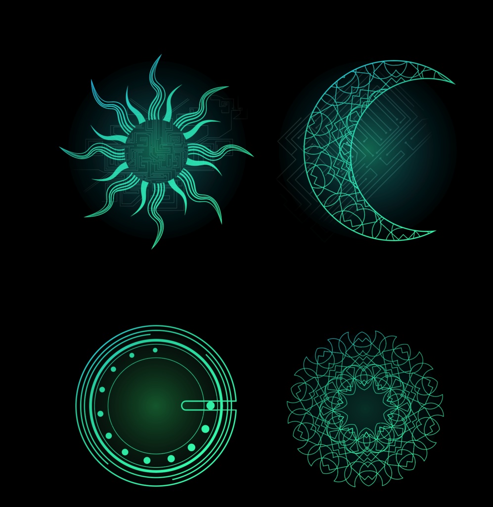 サイバーパンク・太陽と星のフレームデザイン素材29種類セット - ココフォリア装飾イメージに