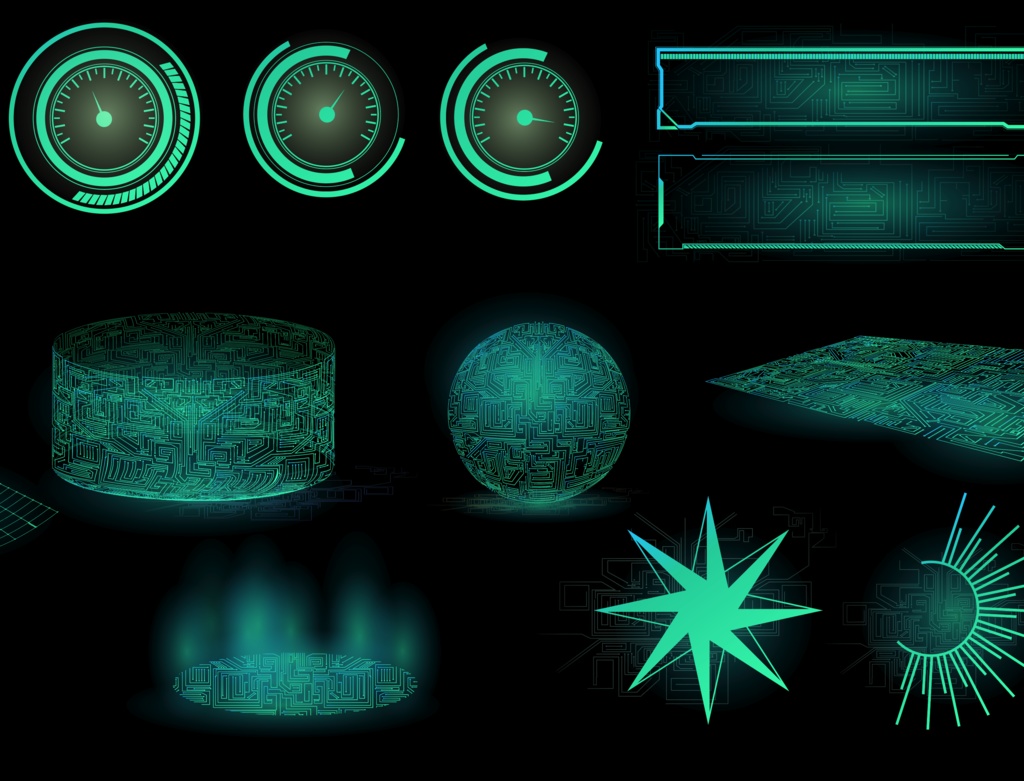 サイバーパンク・太陽と星のフレームデザイン素材29種類セット - ココフォリア装飾イメージに