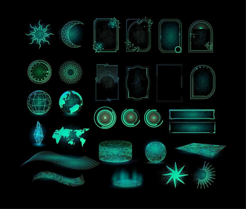 サイバーパンク・太陽と星のフレームデザイン素材29種類セット - ココフォリア装飾イメージに