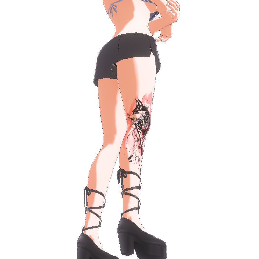 炎舞狐刃- 炎を纏った狐の和風タトゥー -vroidテクスチャと高解像度透過png - Yatanoctis