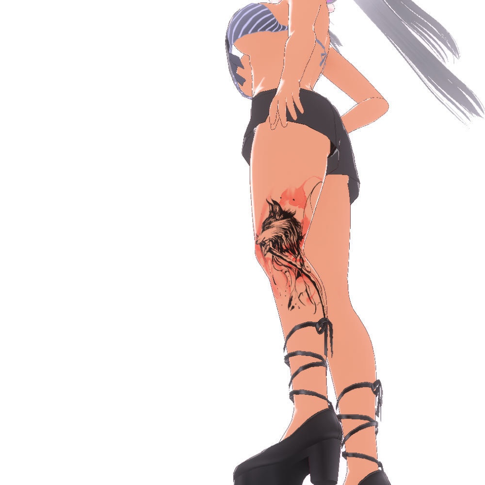 炎舞狐刃- 炎を纏った狐の和風タトゥー -vroidテクスチャと高解像度透過png - Yatanoctis