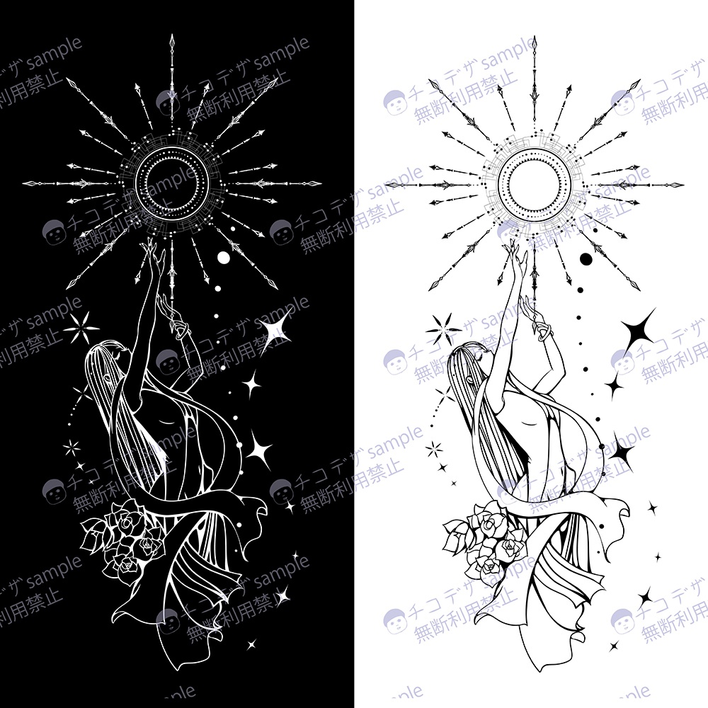 太陽と天照大神のアート線画 - 高解像度png or ai(ベクター)