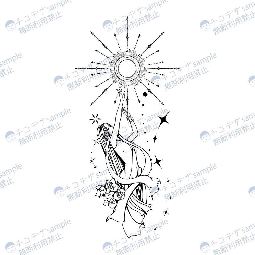 太陽と天照大神のアート線画 - 高解像度png or ai(ベクター)