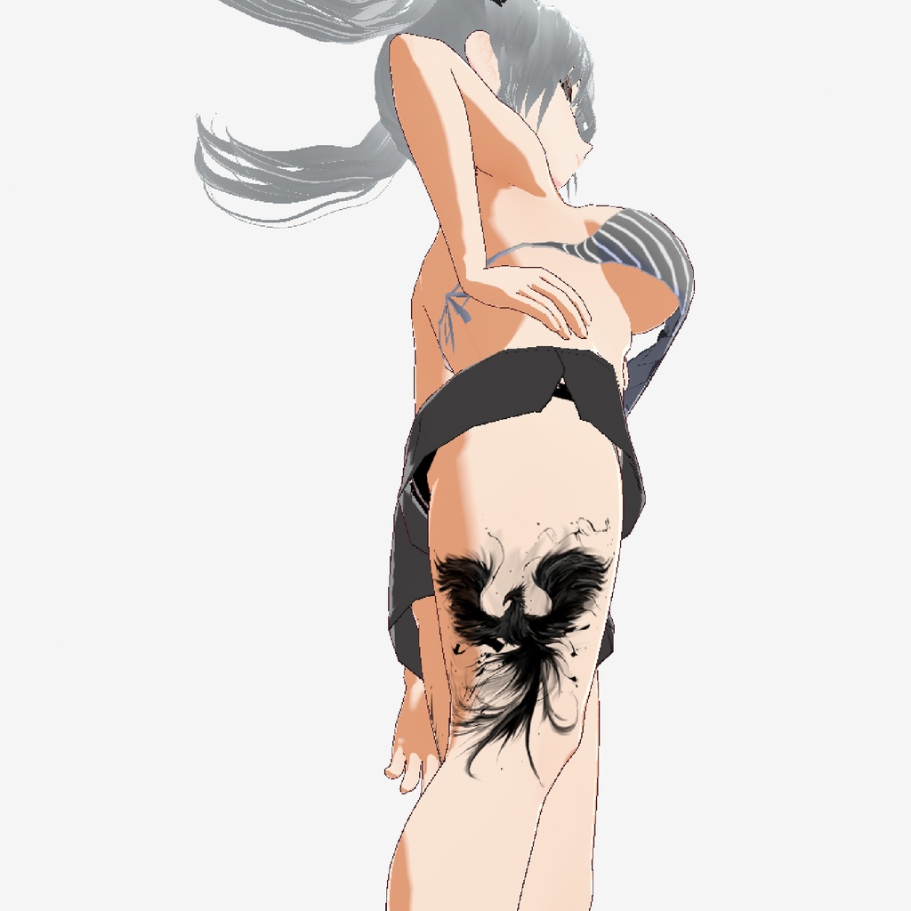 黒焔(こくえん)の不死鳥 - 闇を継ぐ暗黒の炎の化身タトゥー - vroidテクスチャ・高解像度PNG