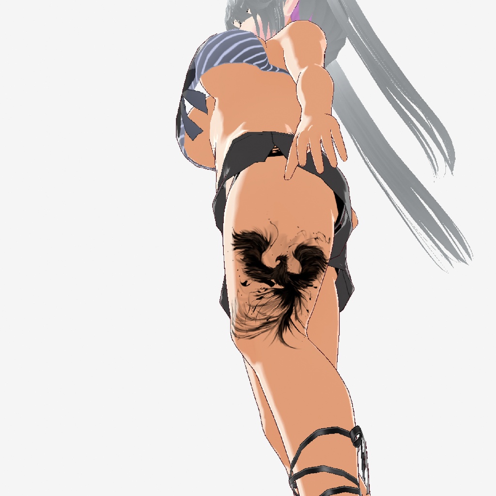 黒焔(こくえん)の不死鳥 - 闇を継ぐ暗黒の炎の化身タトゥー - vroidテクスチャ・高解像度PNG