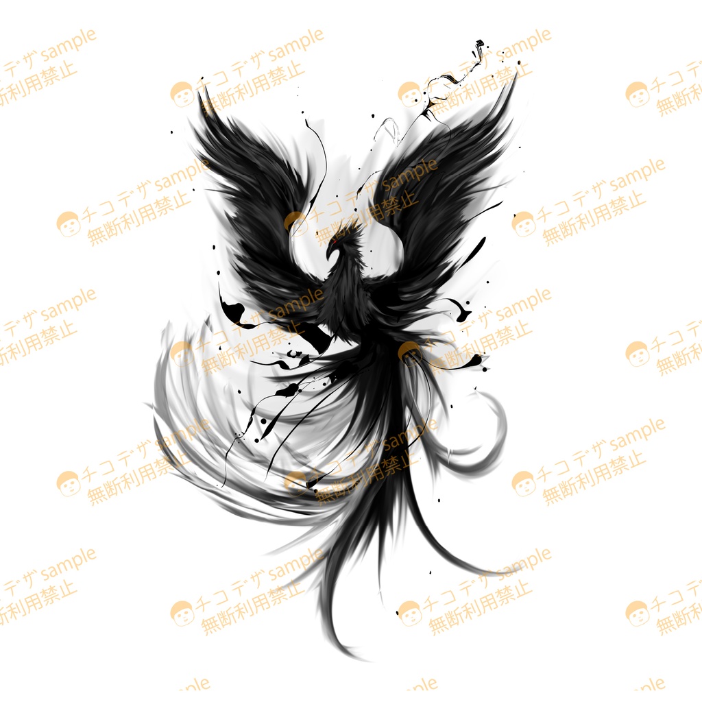 黒焔(こくえん)の不死鳥 - 闇を継ぐ暗黒の炎の化身タトゥー - vroidテクスチャ・高解像度PNG