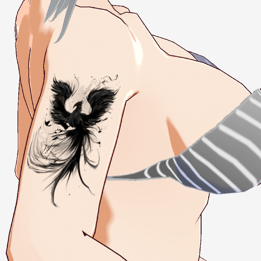 黒焔(こくえん)の不死鳥 - 闇を継ぐ暗黒の炎の化身タトゥー - vroidテクスチャ・高解像度PNG